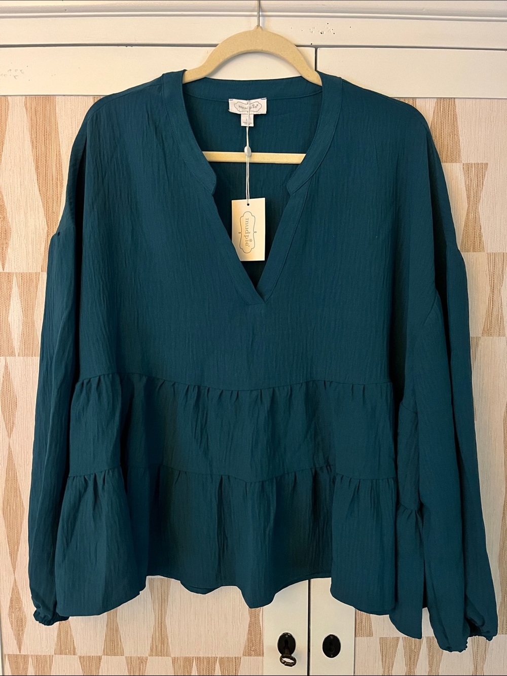 Mud Pie Teal Tiered V-Neck Tunic
